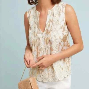 Moulinette Soeurs Skyler Shine Gold and Cream Lace Sleeveless Blouse Size 4 NWOT - Picture 1 of 12