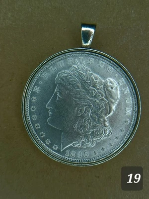 1896S Morgan Dollar Commerative Coin Silver-plated in antique silver pendant(19) - Image 1 of 3