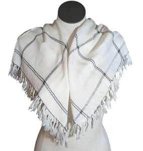 De Colección Bufanda Mantón con Flecos Blanco y Negro Tejido a Cuadros Grande 31" Cuadrado - Imagen 1 de 5