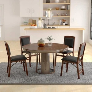 Costway Black and Brown Folding Dining Chairs Foldable Chairs with PVC Padded of - Picture 1 of 10