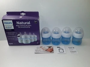 4-Pack Philips AVENT Natural Baby blue 4 oz Bottle with Natural Response nipple - Picture 1 of 6