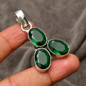 Chrome Diopside Gemstone 925 Sterling Silver Jewelry Pendant Size-1.75" - Picture 1 of 9