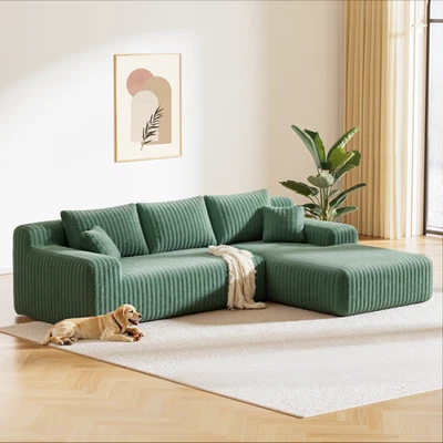 Sofá nube seccional en forma de L con chaise orientado a la derecha sofá deshuesado de felpa 106" Foto 1 de 4