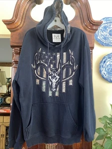 Buck Wear Men’s Sz XL Black Hoodie Fleece Graphic Camo Deer Skall Flag Outdoor - Picture 1 of 7