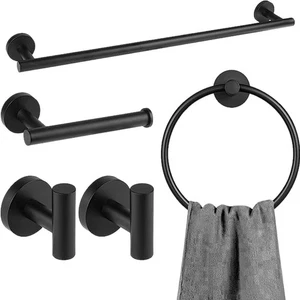 5 Stück Badezimmer Hardware Zubehör Set Handtuch Bar Set Schwarz 304 Edelstahl - Picture 1 of 13