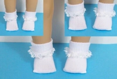AFW 3 Pairs WHITE Lace Socks: Doll Clothes For 18” American Girl (Debs*)