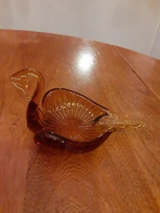 Vtg Amber Hand Blown Glass Nut Candy Dish 5.5" wide - Picture 1 of 8