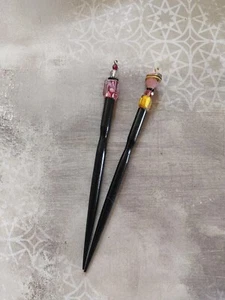 Vintage LOT qty 2 accessory hair stick wood Italian art glass beads pink - Picture 1 of 5