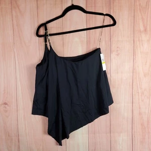 MICHAEL Michael Kors Solids Logo Chain One Shoulder Tankini Top Sz M Medium NEW - Picture 1 of 10