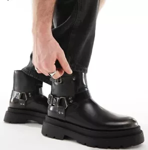 Hombres ASOS Diseño Arnés Hebilla Motociclista Moto Botas Talla US 13 UK 12 Zapatos de Plataforma - Imagen 1 de 13