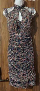 LIPSY Floral Print Halter Ruched Mesh Bodycon Dress - UK 8 Petite / EU 36 - Picture 1 of 10