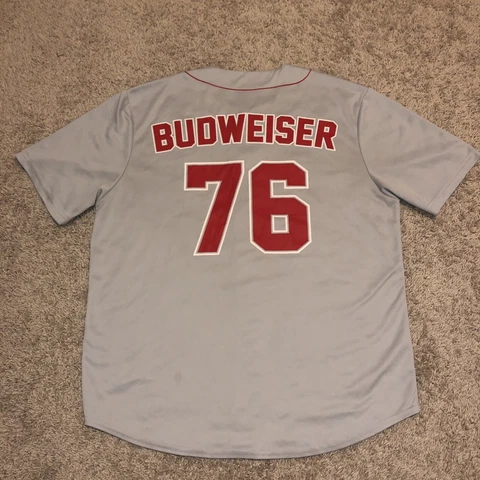 Budweiser Jersey Adult Large Gray Button Up Baseball Beer Outdoors Mens 625 Cover