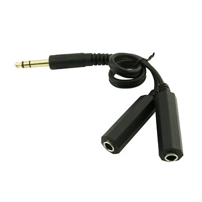 Gold Plated 6.35mm 1/4" Male to 2x Female Stereo Audio Microphone Y Cable 30cm - Image 1 of 4