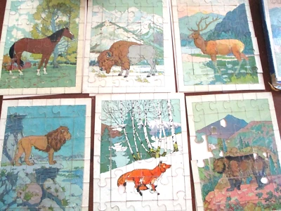 Vintage Milton Bradley's Heavy Cut Animals caja de 6 puzzles en caja Foto 1 de 4