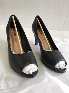 Clarks Womens Adriel Phyliss Black Leather Peep Toe Heels Size 9 1/2 M - Picture 1 of 7