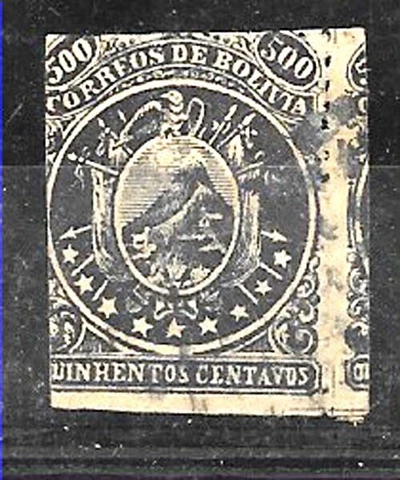 #2145 BOLIVIA 1868,FORGERY BLACK 500 CTVOS  9 STARS YV 13 Mi 12 USED Cover
