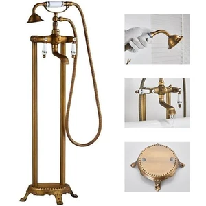 Freistehende Badewanne Messing antik Bodenstehende Wannenarmatur mit Handbrause - Bild 1 von 9