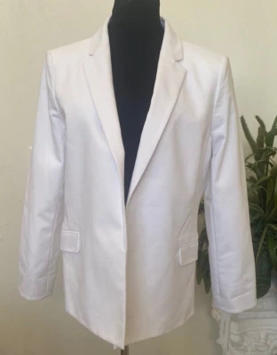 Chaqueta Blazer Abierta Nueva con Etiquetas Calvin Klein Para Mujer Blanca Mezcla Algodón Talla 16, Precio de venta sugerido por el fabricante $139 Foto 1 de 4