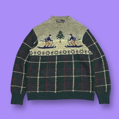 Polo Ralph Lauren esquí tartán cuadros tejido a mano suéter talla M-L Japón #SE1232 Foto 1 de 4