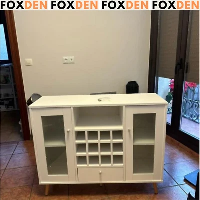 Modern Drinks Cabinet Wine Rack Sideboard Storage Kitchen Cupboard Glass Doors - Image 1 of 4
