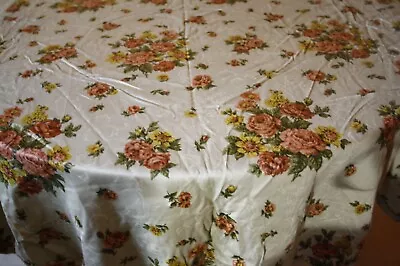 Dessus de lit ancien gris fleurs rose jaune 160 x 237 cm vintage - Photo 1/4