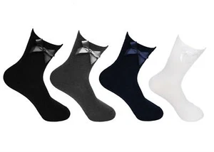 Cotton Rich Ankle Socks with Bow Black, White, Navy or Grey - Picture 1 of 9