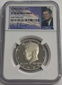1979 S Type 2 NGC PF70 Ultra Cameo Kennedy Half Dollar JFK 50c Portrait Label - Picture 1 of 3