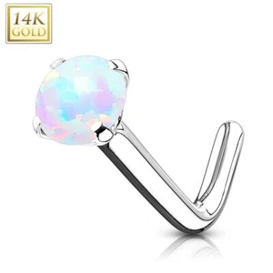 Piercing Naso Oro Bianco 14 Carati Opale Asta L - Foto 1 di 1