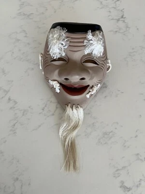 Máscara de teatro japonesa cerámica okina noh anciano Foto 1 de 4