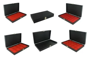 Solid Lid Wooden Display Case Choice Of Red Velvet Flocked Compartment Insert - Picture 1 of 29