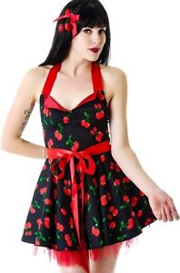 New Sexy Pinup Girl Rockabilly Costume Cherry Mini Dress Lip Service Halloween