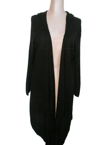 ONE WORLD BLACK ALL RAYON KNIT HOODED SWEATER-COAT SZ 1X GOOD USED COND! WSHABLE - Picture 1 of 6