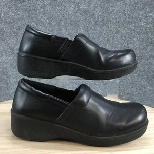 Dr Scholls Shoes Womens 10.5 Dynamo Wedge Clogs Slip On Black Leather Comfort - Picture 1 of 19
