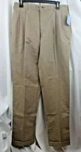 Lands end khaki mens pleated dress pants with a cuff hem SZ 32 - Picture 1 of 5