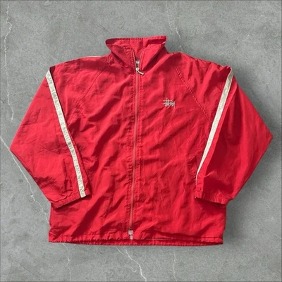 Vintage 1990s Stüssy Red Windbreaker Jacket USA Made Medium - Image 1 of 4
