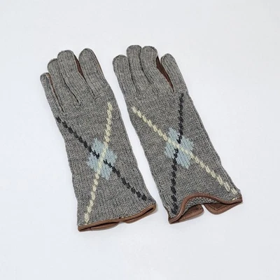 Guantes Gucci Lana Cuero Gris Azul Claro Patrón Diamante Mujer Accesorios Ge Foto 1 de 4