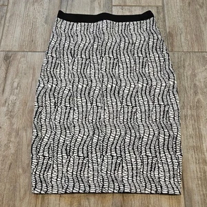 Reiss Midi Skirt Womens Size 6 Knit Stretch Pencil Straight Black White Pattern - Picture 1 of 10
