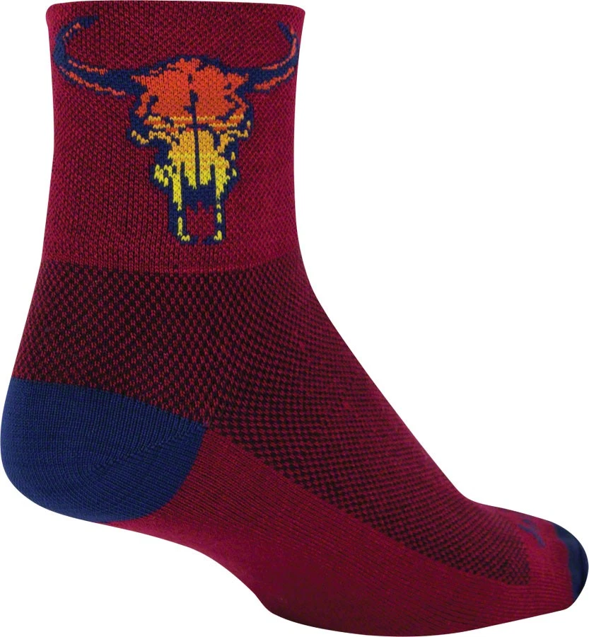 SockGuy Classic Desert Skull Cycling Socks - Breathable Synthetic Comfort, Red, - Image 1 of 1