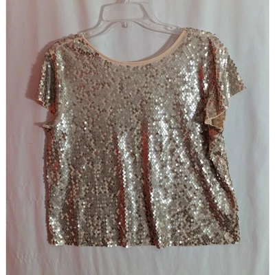 Nuevo Top Express Champagne Dorado Lentejuelas Malla Grande C2 Glamour Noche Brillo Foto 1 de 4