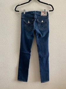 Y2K VTG Girls True Religion Julie Skinny Jeans Size 12 Dark Wash Flap Pocket - Picture 1 of 6