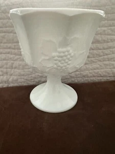 Indiana Glass Paneled Harvest Grape Footed Milk Glass Compote Candy Dish Bowl - Picture 1 of 5