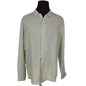 Tommy Bahama Relax Mens Shirt Large Green White Striped 100% Linen - Picture 1 of 10