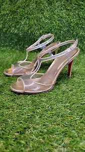 vintage Christian Louboutin Peep Toe Rose Gold PVC Sling Back Heels Italy 38 - Picture 1 of 24