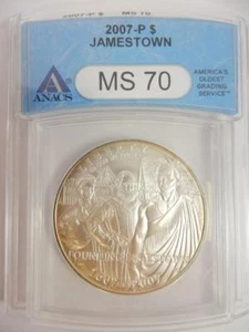 2007-P Jamestown Commemorative, ANACS como nuevo 70, $1 90% plata, #F11 - Imagen 1 de 4