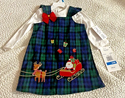 NWT Baby Girl 24 Month Christmas Jumper Dress Green Plaid Rare Editions - Image 1 of 4