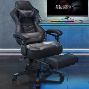 ELECWISH Gaming Chair Gray Computer Office Swivel Recliner Chair with Footrest - Picture 1 of 14