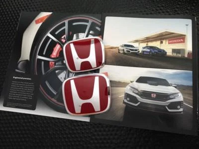 JC GARAGE HONDA CIVIC R 型前后红色刺绣适用于 5 门帽 2017-2021 — 第 1/4 张图片