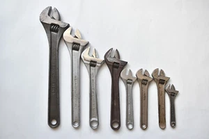 Vintage 8 Bahco Sweden Adjustable Wrenches Set 12" 10" 8" 6" 4" Nickel Plated - Picture 1 of 7