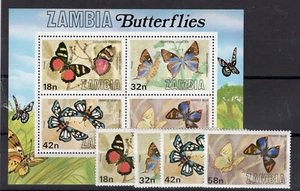 BUTTERFLIES - ZAMBIA, YV # 217/20 + BL 10, COMPLETE SET, MNH - Picture 1 of 1