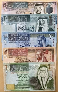Jordan 1 5 10 20 50 Dinars 2019 - 2021 year P-34 35 36 37 38 UNC SET - Picture 1 of 2
